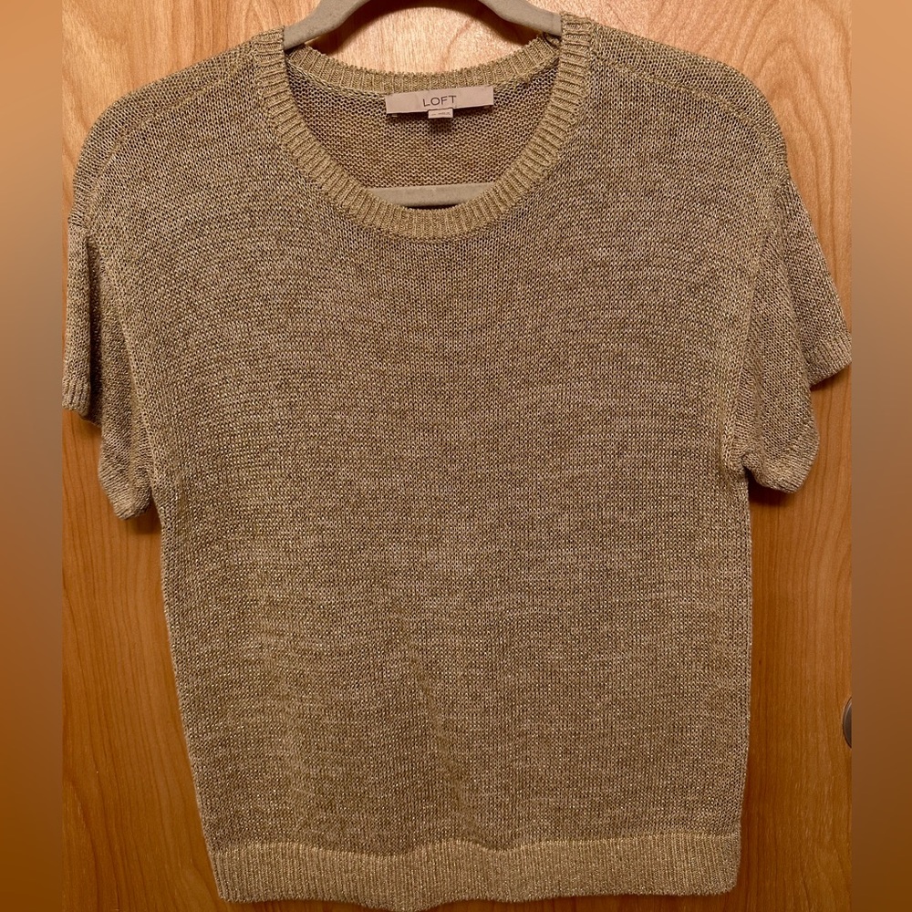 LOFT metallic gold short-sleeve sweater top